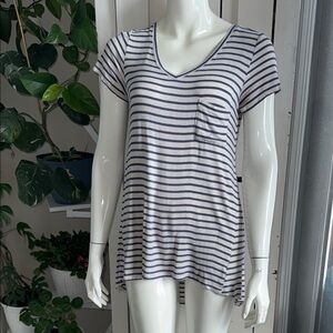 Mossimo Supply Co. Navy White Striped V-Neck Pocket Tunic Med rayon